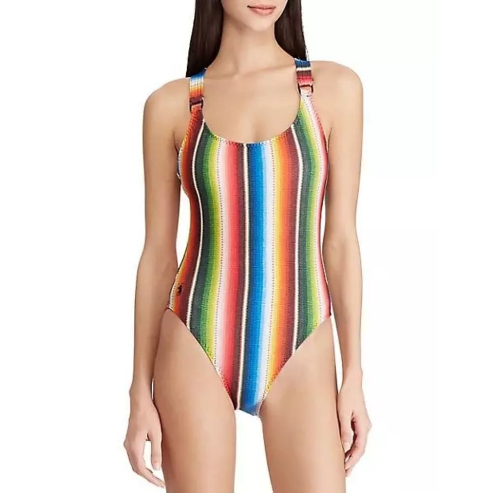NWT Polo Ralph Lauren Serape Stripe One Piece Swimsuit